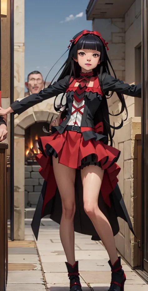 Rory Mercury, Rory Mercury, high definition,  better quality ,  high detail ,  high quality,  Main detail, full length ,full frame, Full-length girl , long hair,  black hair, Breasts, posing for the camera ,fireplace, christmas .