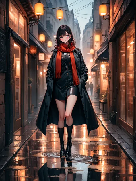 (masterpiece, best quality, very aesthetic, absurd), (8k, RAW photo, best quality), (highly detailed wallpaper), 

1girl, perfect body, anatomically correct, beautiful face, beautiful eyes, natural make-up, looking at the viewer, 

woman in black trench co...