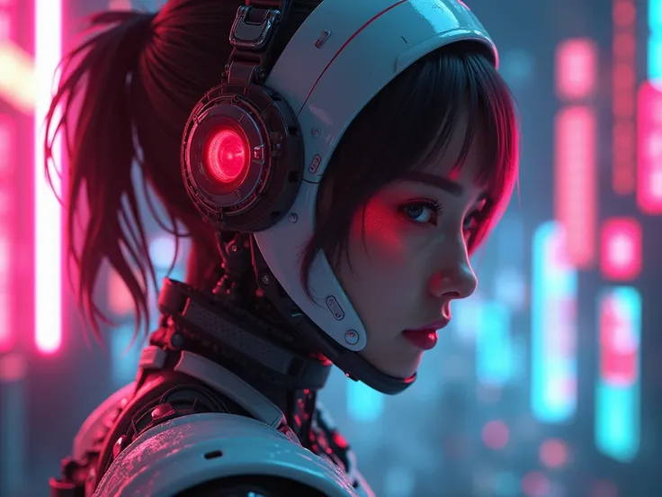 Neon Glowing Future City 、Futuristic、super functional、Cyborg Woman、 red eyes、Machine body 、 The city of the future shines fantastically with neon light


Ultra-realistic photorealistic images。　　 Very realistic photos Expressing them in as much detail as po...