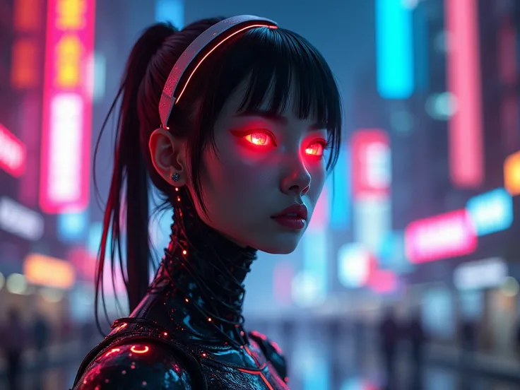 Neon Glowing Future City 、Futuristic、super functional、Cyborg Woman、 red eyes、Machine body 、 The city of the future shines fantastically with neon light


Ultra-realistic photorealistic images。　　 Very realistic photos Expressing them in as much detail as po...