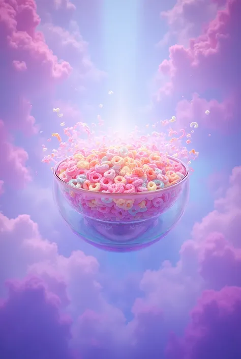 Froot loops in a bowl with pink blue clouds matrix