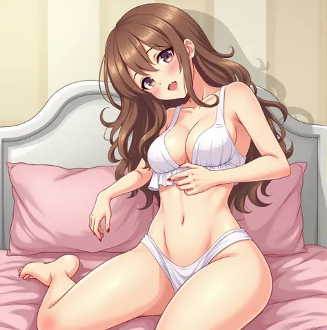  draw a girl inviting her to bed in anime style。 take off underwear。Just have sex 。