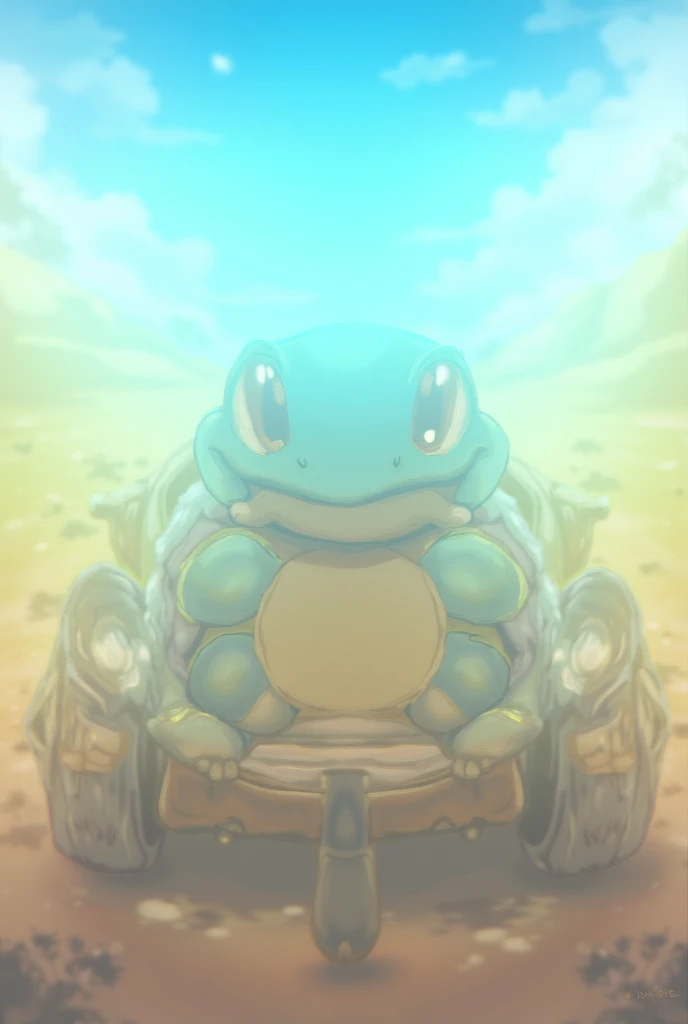 A squirtle driving a car