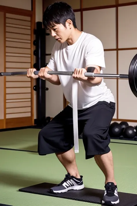 Japanese man doing strength training