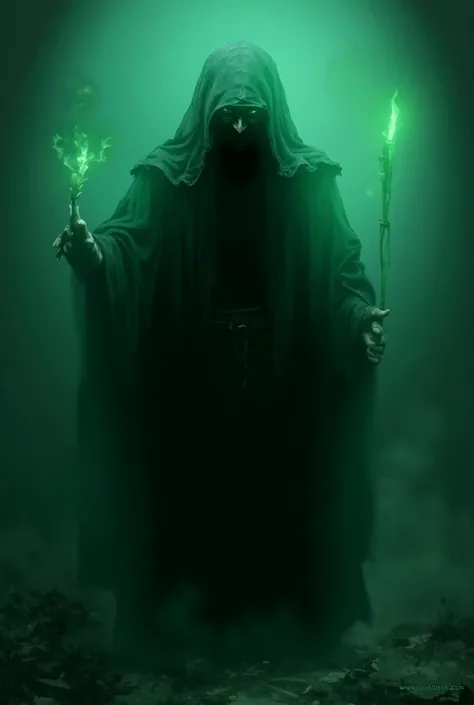 Scene 3: The Evil Sorcerer

Prompt:
"A dark and menacing sorcerer wearing a tattered black robe, holding a glowing staff with eerie green light. His face is partly hidden under a hood, and his surroundings are shadowy, with hints of sinister magic swirling...