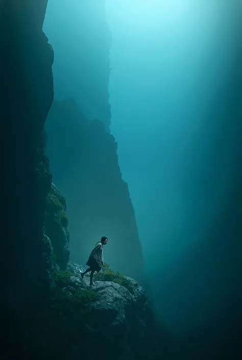 A young Indonesian man walks on a high cliff