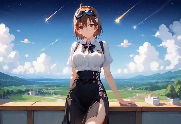 An anime girl is staring at a shooting star in the sky, Makoto Shinkaiにインスパイアされた絵, Tumbler,   conceptual art on a black cloth , your name, your name movie style, ( ( Makoto Shinkai ) ), You are here, Makoto Shinkai. —H2160年, mokoto shinkai,  Kyoto Animatio...