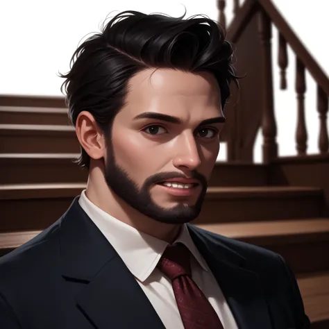 ((masterpiece)), (( top quality )), ( dandy male portrait),  Perfectly Detailed Eyes ,  perfectly detailed face,  super detailed nose, formal Janet ,  ties, Perfect Teeth, Charming, perfect face,  depth of field ,  high res, (( realistic skin texture in th...