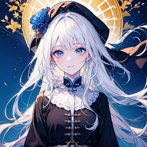  white hair, starry sky ,20th Generation, top quality , masterpiece,  long hair, ドレス,1人の女の子, 