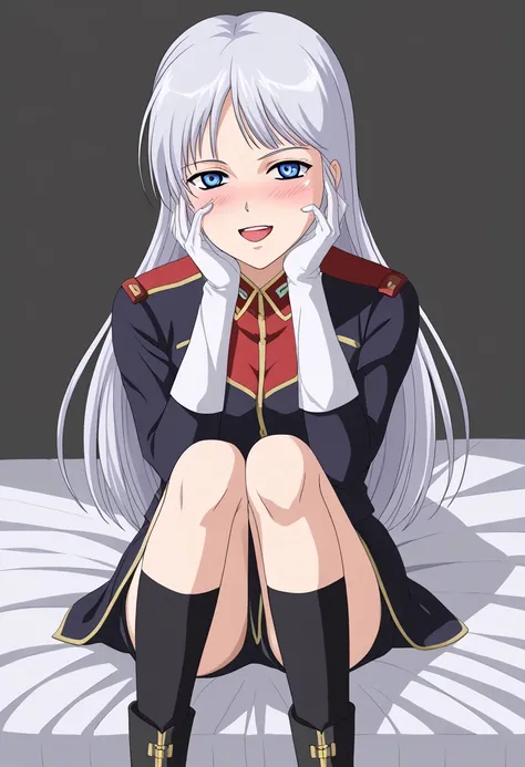 score_9、 score_8_ up、 score_7_ up、Refined details 、  source anime、 {{{{  Titan Costume }}}}、  1 girl、Shining hair in secluded places that destroy Eterna Freil 、 blue eyes、 Silver Hair、 long hair 、 black uniform、  Long Sleeve  、 White Glove、 、  Black Knee H...