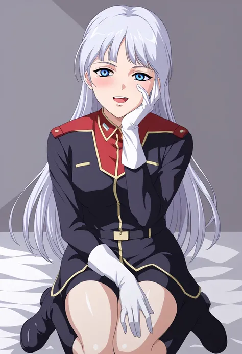 score_9、 score_8_ up、 score_7_ up、Refined details 、  source anime、 {{{{  Titan Costume }}}}、  1 girl、Shining hair in secluded places that destroy Eterna Freil 、 blue eyes、 Silver Hair、 long hair 、 black uniform、  Long Sleeve  、 White Glove、 、  Black Knee H...