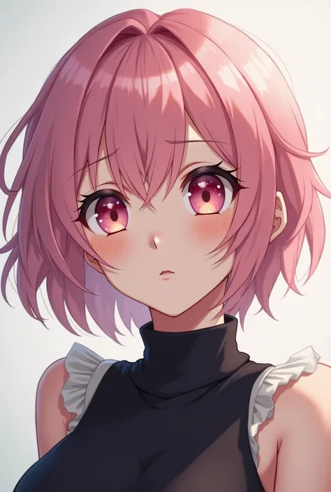 a close up of a woman with pink hair and a black top, a character portrait by Ren Renfa, trending on cg society, neo-figurative, haruno sakura, sakura haruno, tifa lockhart with white hair, pink wispy hair, portrait knights of zodiac girl, cute girl with s...