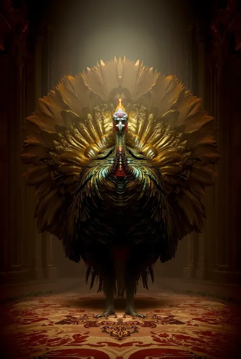 Epic turkey in a castle with spread wings