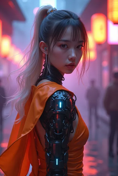 
Prompt content（ Japanese ）

 ・Theme ：
 Realistic lighting with a mixture of natural light and artificial light 。 costumes and backgrounds that look like kimonos incorporating cyborg elements are characteristic, and 、 faces and costumes are required 。


 c...