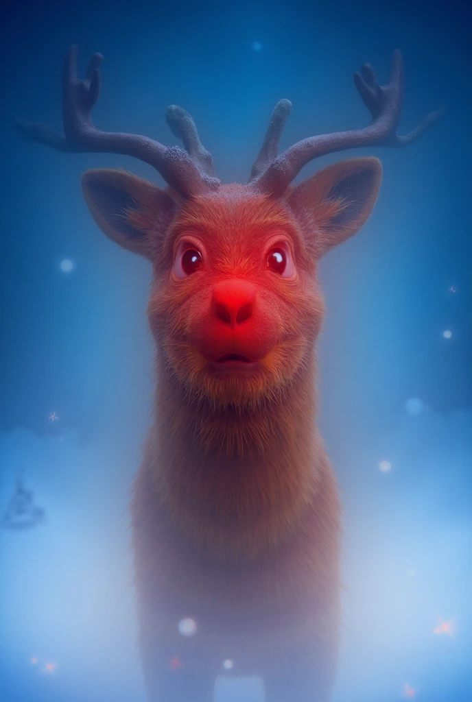 Surprised red-nosed reindeer