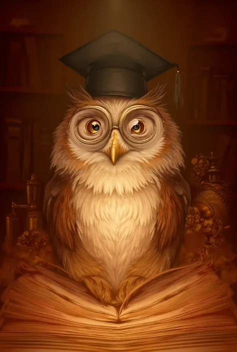 A cartoon owl with study stuff