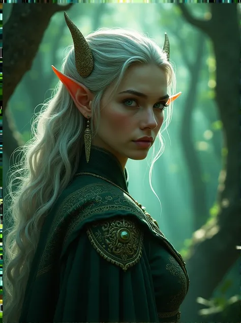  In a distant kingdom ,  where forests danced to the sound of the wind and rivers whispered ancient secrets ,  lived Tranduil , The silver-haired elf king with emerald green eyes . He was the guardian of the Dark Forest ,  a magical place filled with encha...