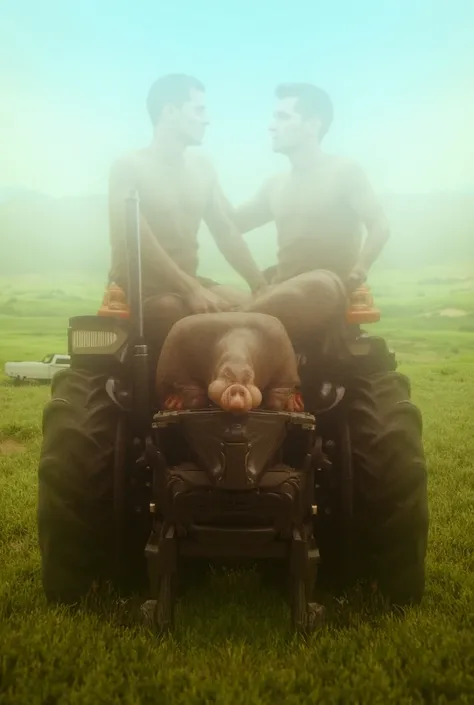 Ronaldo sitting on tractor and messi sitting on pig