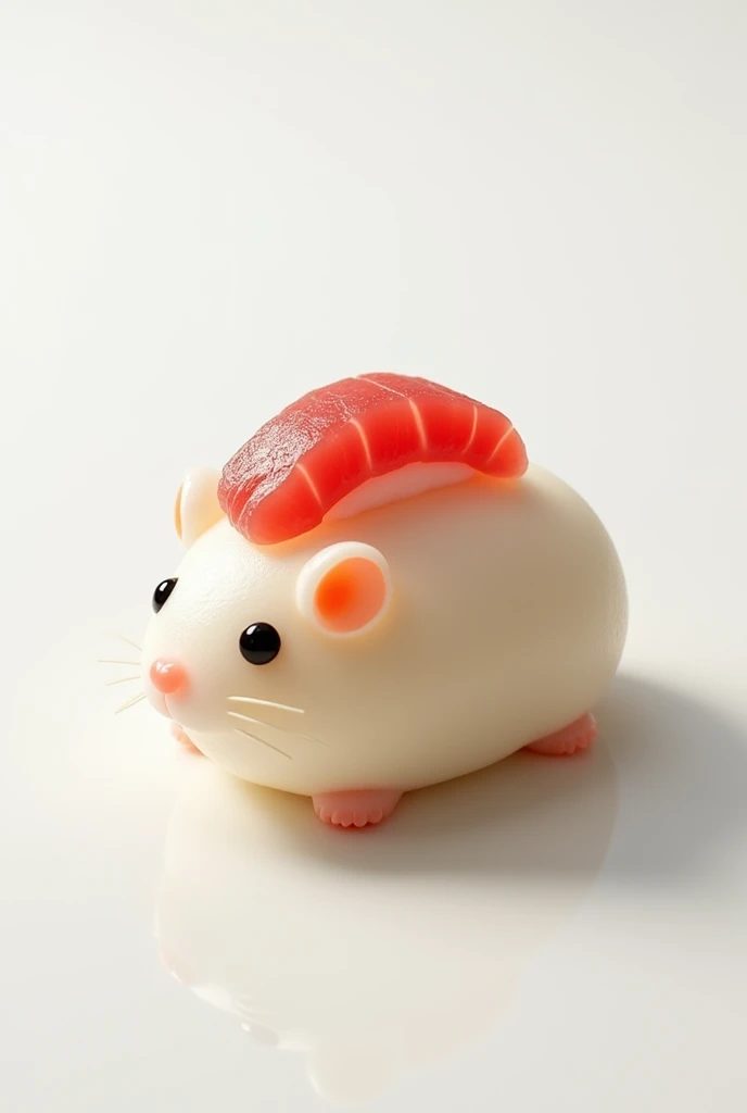 Tuna fillet on top of a white mochi in the shape of a hamster、Looks like nigiri sushi 。