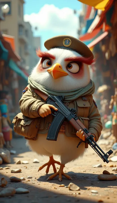 High Resolution, Masterpiece, Anatomically Correct, Accurate, Award Winning, Best Quality, Detail, Damaged, HD, High Details, Quality, High Quality, Retina, Super Detailed, UHD, Textured Skin, "A white angry bird with a soldier uniform designed to fit its ...