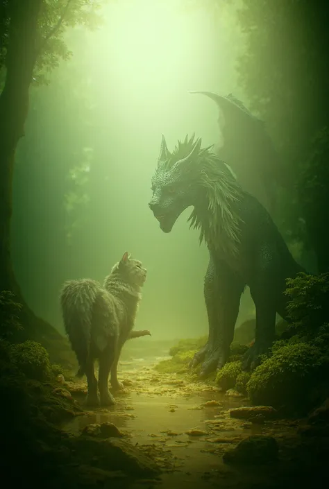 A female cat and a female dragon are looking for their young