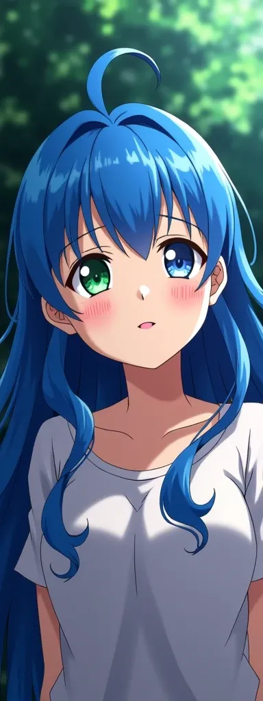  in the anime is stabbed multiple times in the chest and stomach by someone on her way home from school and is bleeding and dies painfully,  Blue Long Hair .Bust H cup,The right eye has green eyes and the left eye has pink eyes, close your eyes,A 17-year-o...