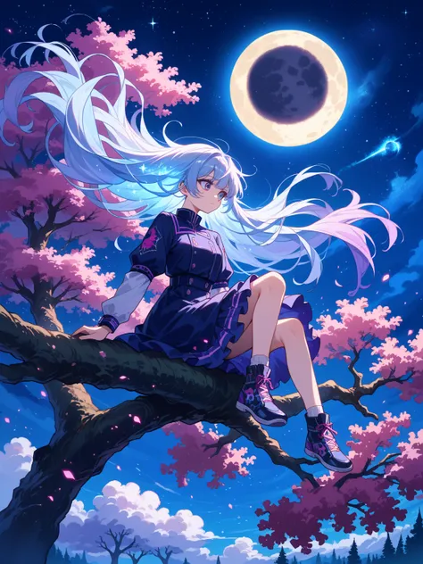 score_9, score_8_ up, score_7_ up,  Source_Anime,
 surreal, 
 1 girl, kpop idol,  long hair , Floating Hair,Glowing Hair, 
  night view,Moon in the Sky, purple fuse,Starry Night, dreamy atmosphere ,Shining Edges, mysterious in another dimension, High Contr...