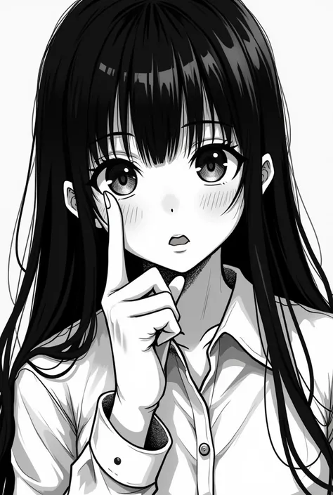 anime girl with finger up in front of her face, a manga drawing by Ilya Kuvshinov, tumblr, serial art, black and white manga style, with index finger, kuvshinov, kuvshinov ilya, junji ito style, black and white manga, illya kuvshinov, ilya kuvshinov with l...