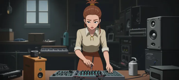 A woman is debugging music