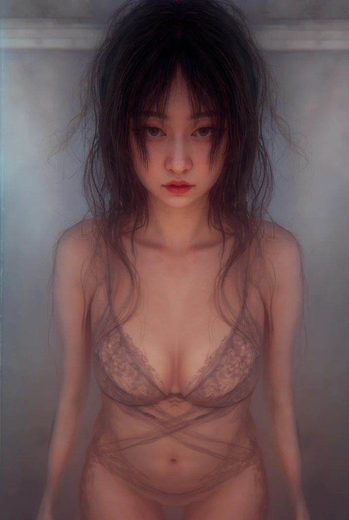 Korean gamer girl without tshirt and bra