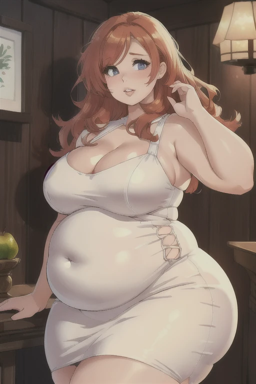 (Best quality), (high resolution), (detailed), 1woman, sketch, cute face, (thick lips), curvy, plump figure, thick, round, pear shaped body, thick lips, gorgerous, (realistic), (ginger hair), (white dress)