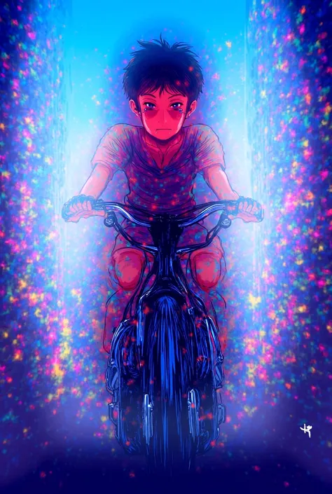 An illustration of an anime character riding a bike