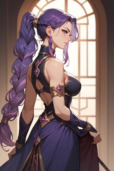 score_9, score_8_up, score_7_up, score_6_up, score_5_up, score_4_up, (masterpiece, best quality:1.2), 1girl,solo,purple_hair,purple_eyes,very_long_hair,grey_hair,braided_ponytail,large_breasts,gradient_hair,