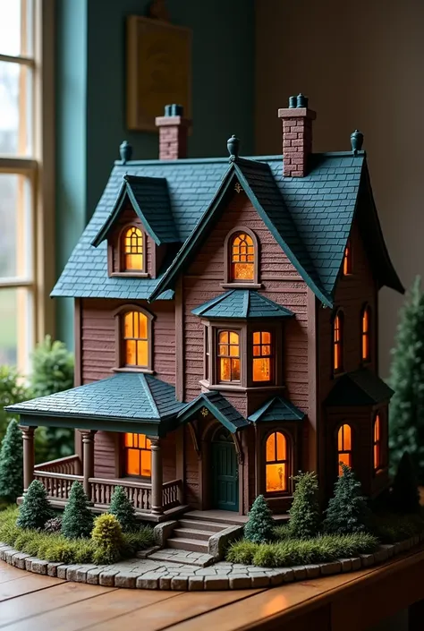 there is a toy house that is on a table, ultra detailed haunted house, very very high detailed, an extremely detailed building, very very very highly detailed, highly detailed and colored, doll house, very very highly detailed, very high detailed, victoria...