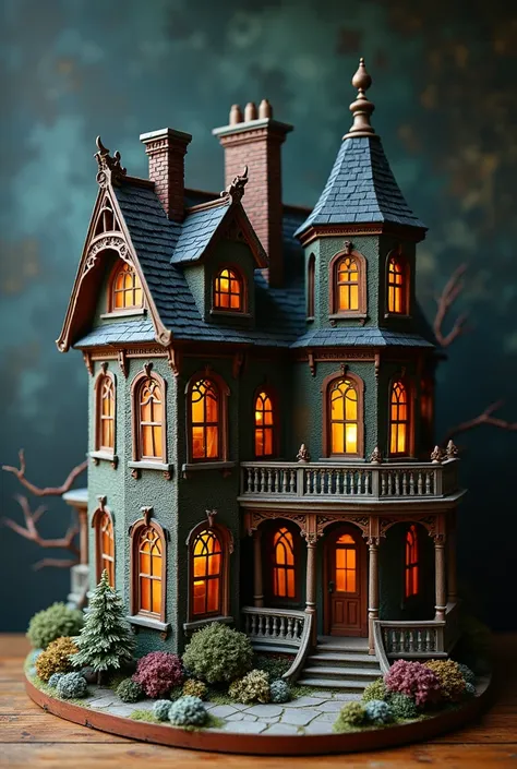 there is a toy house that is on a table, a jigsaw puzzle by Jeka Kemp, cg society contest winner, naive art, ultra detailed haunted house, very very high detailed, an extremely detailed building, very very very highly detailed, highly detailed and colored,...