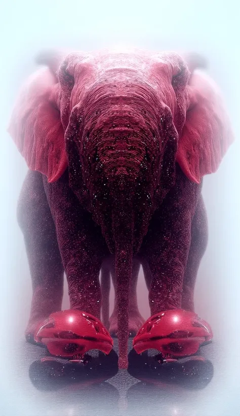 

"Imagine a powerful hybrid creature that combines the majestic form of an elephant with the sleek, high-performance design of a Ferrari. The creature’s massive body retains the elephants large, muscular frame, but its skin is smooth and glossy like Ferra...