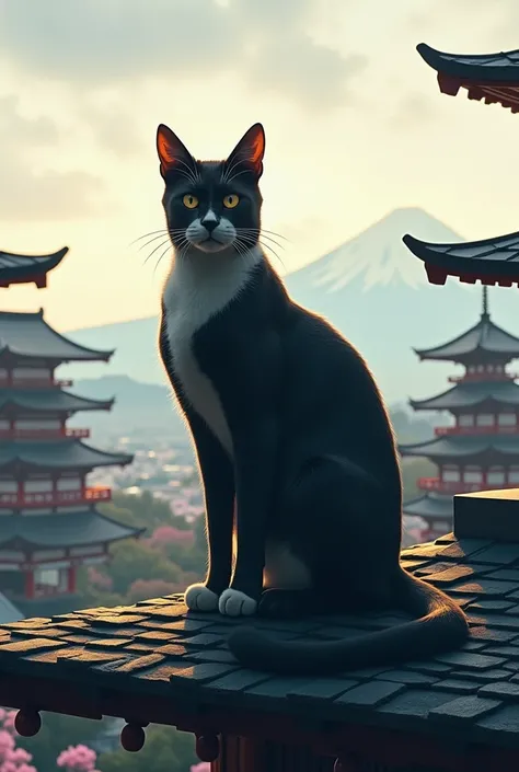 A cat stands on a roof in Japan