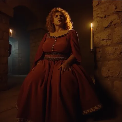  Medieval Style ,  In 15th century style , In Betacam Style   ， mature woman，Big Boobs，Thick thighs，red sexy dress, whole body，front