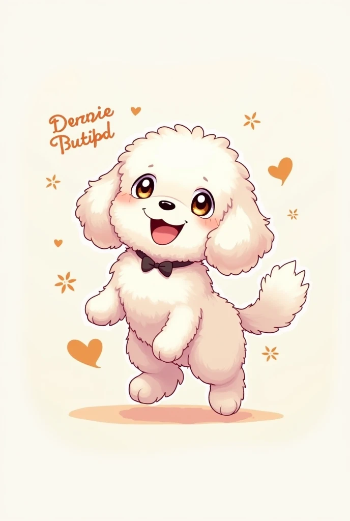 Please draw a cute illustration of a white toy poodle called Yotsuba-chan