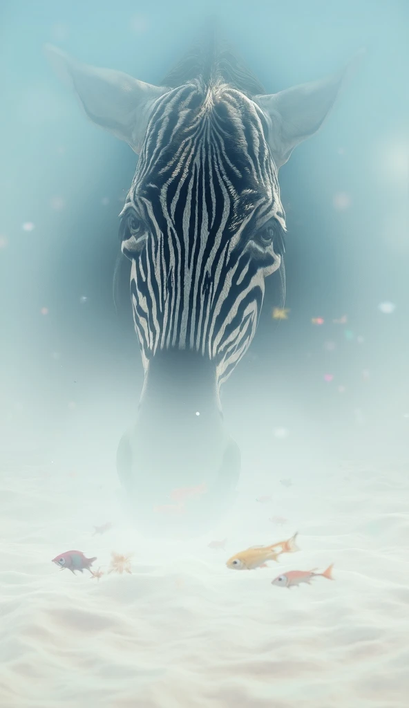  zebra and guppies fish looking at each other near beach