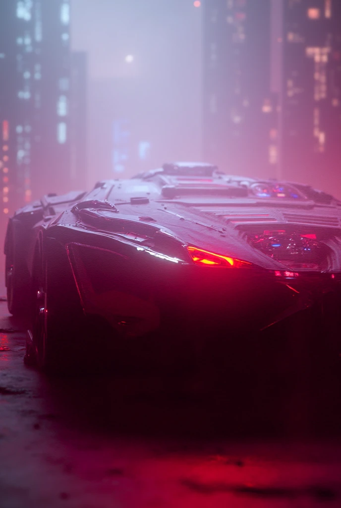 a close up of a futuristic car with a red light fu