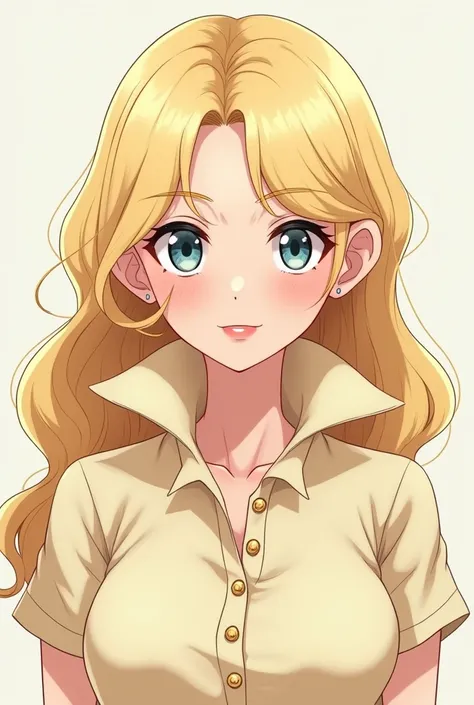 Anime Beautiful Blonde Mother wearing a Massive Popped Collar Polo