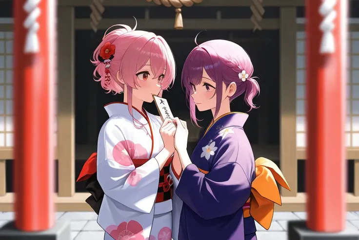 shrine、kimono、Long-sleeved kimono、With friends、Visit to a shrine