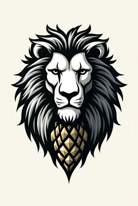 create a logo of a lions head with scales and a pineapple

