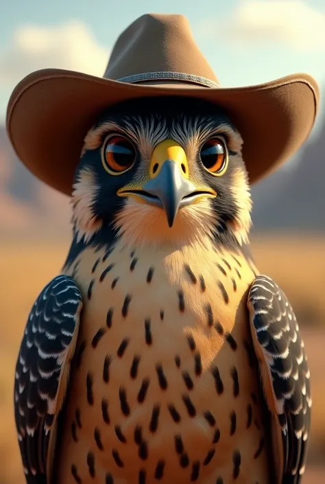 Falcon smile wearing a cowboy hat