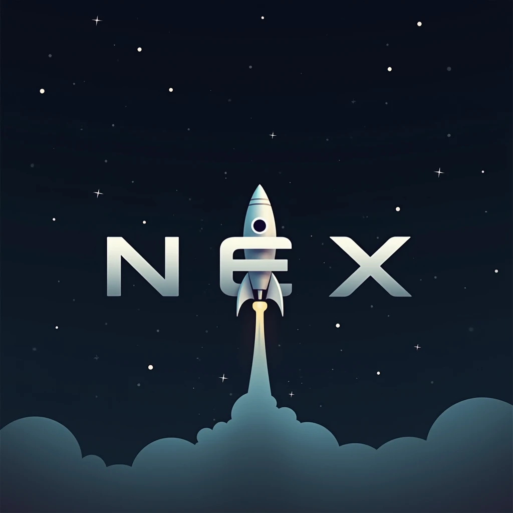 The word NEX and in the background a rocket in space in 2d with the letters 2d 