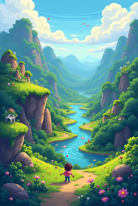 Create a pixel art landscape