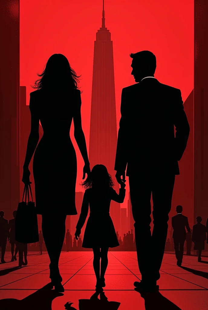 Postertentang film  the devil wears prada  (contains the title  " the devil wears prada ",  silhouette characters such as ceo ,  and the company building .  Red and black theme )