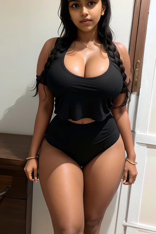 Young matured hot indian school girl, wearing mini crop top bra and tight low hip panties, hourglass body structure, girlfriend, insane beauty face, round boobs, wide hip, smal thick thighs, wearing jwellery headdress, full eyes in black, someone pouring m...