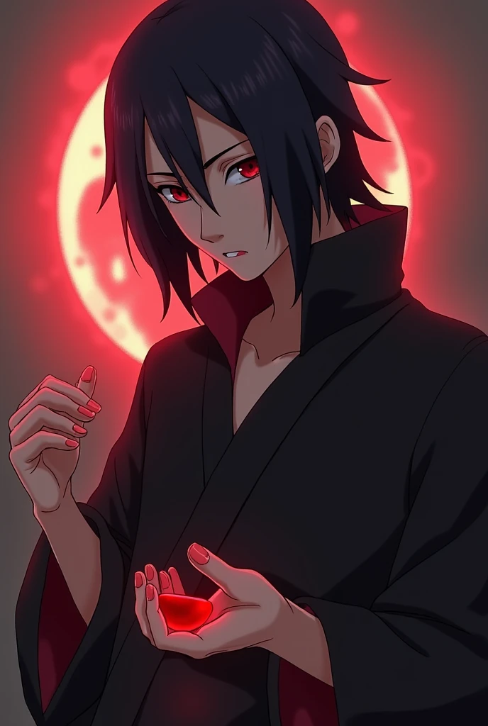 Itachi Uchiha with his penis in his hand 